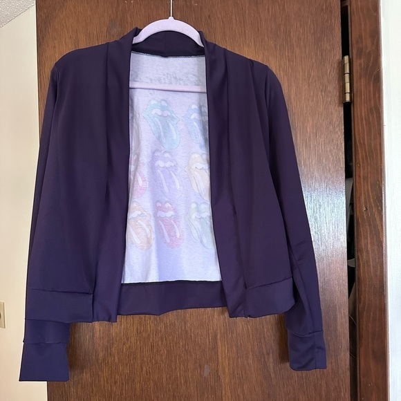 The Rolling Stones up cycle hand made cardigan purple - Picture 4 of 6